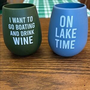 Mud Pie Blue & Green Silicone Wine Tumblers with Lake Sayings